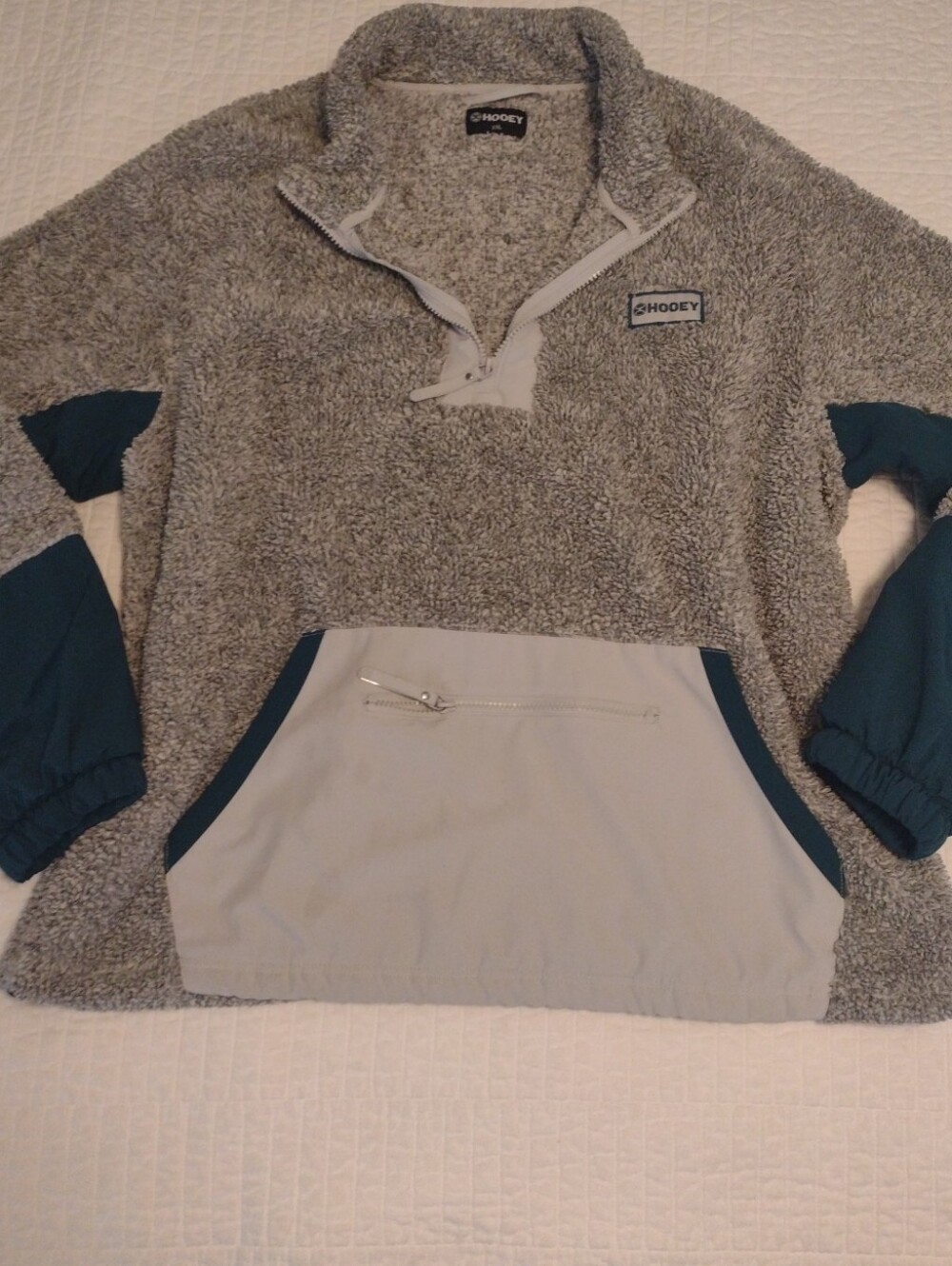 Hooey Fleece Women's XXL Quarter Zip Pullover Teal Grey Colorblock Pouch Pocket